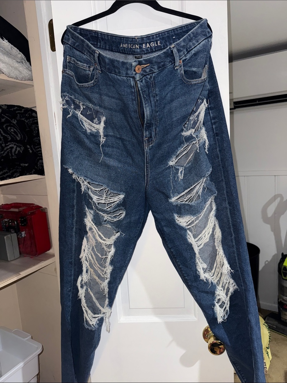 American Eagle Outfitters Men's Distressed Dark Blue Denim Jeans